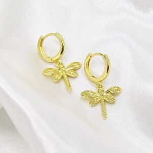 Gold Dragonfly Hoop Earrings